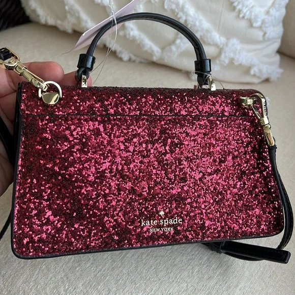 KATE SPADE Odette GLITTER MINI top handle crossbody bag blkcherry - Picture 6 of 17